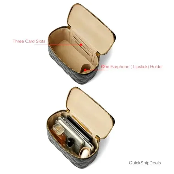 Small Quilted Leather Crossbody Bag With Chain Strap Mini Top Handle Purse - Picture 6 of 7